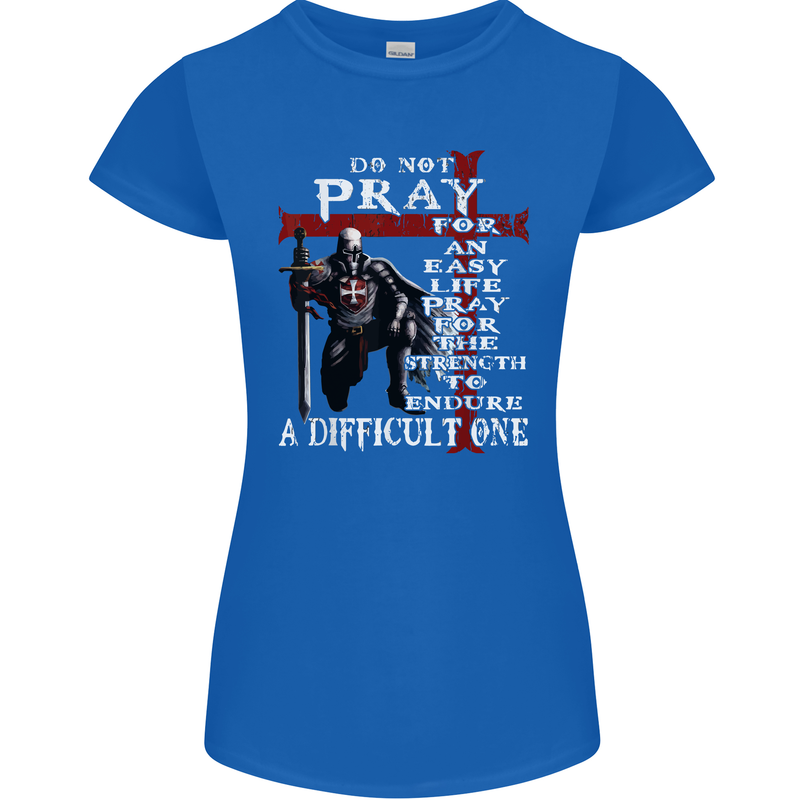 Do Not Pray Knights Templar St Georges Day Womens Petite Cut T-Shirt Royal Blue