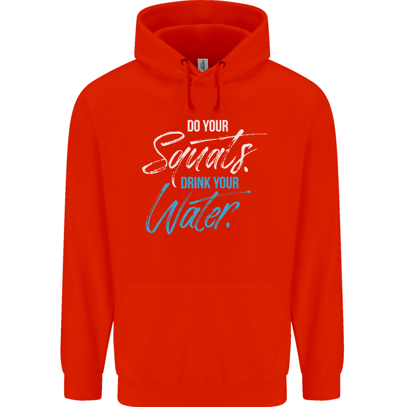 Do Your Squats Drink Water Gym Training Top Mens 80% Cotton Hoodie Bright Red