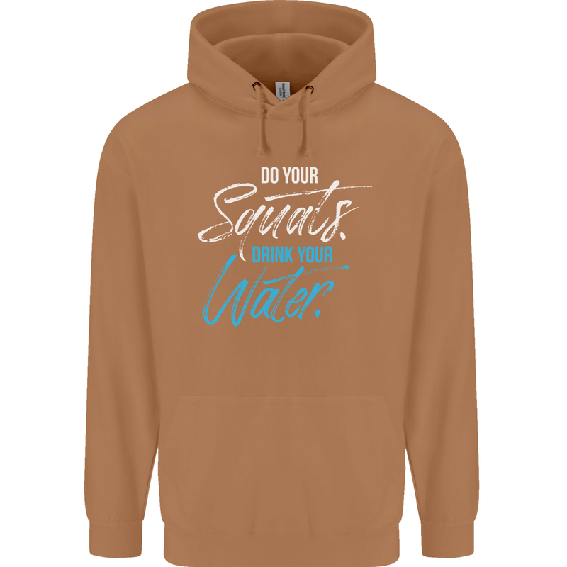 Do Your Squats Drink Water Gym Training Top Mens 80% Cotton Hoodie Caramel Latte