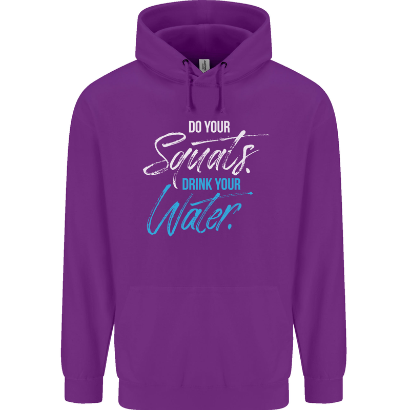 Do Your Squats Drink Water Gym Training Top Mens 80% Cotton Hoodie Purple