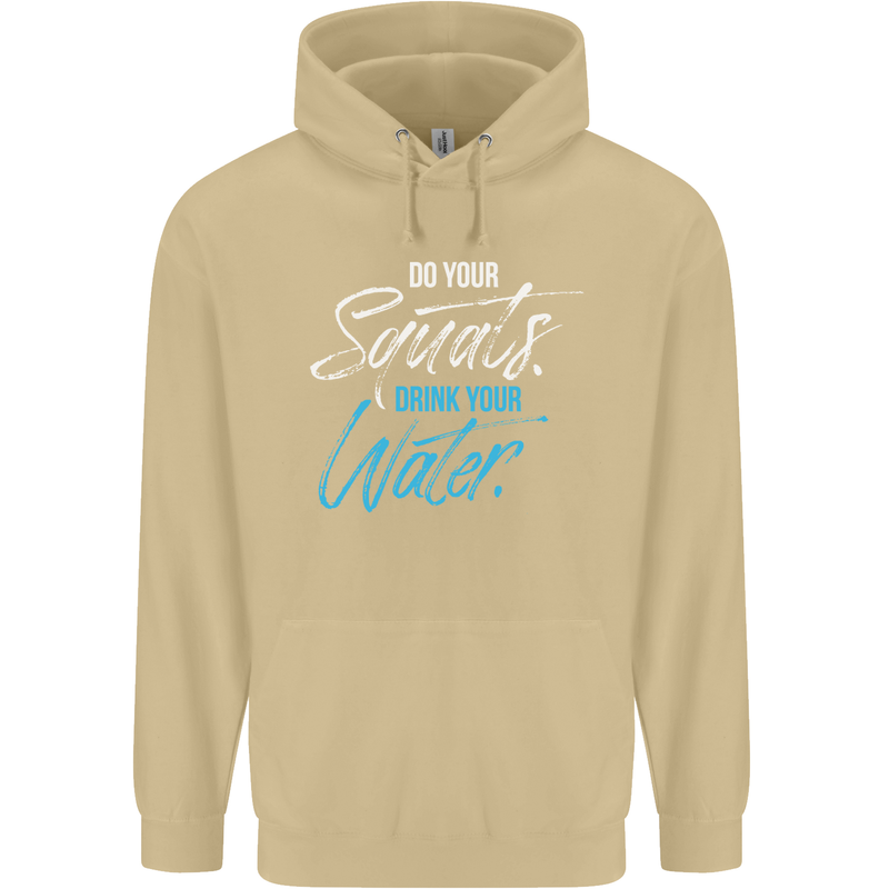 Do Your Squats Drink Water Gym Training Top Mens 80% Cotton Hoodie Sand