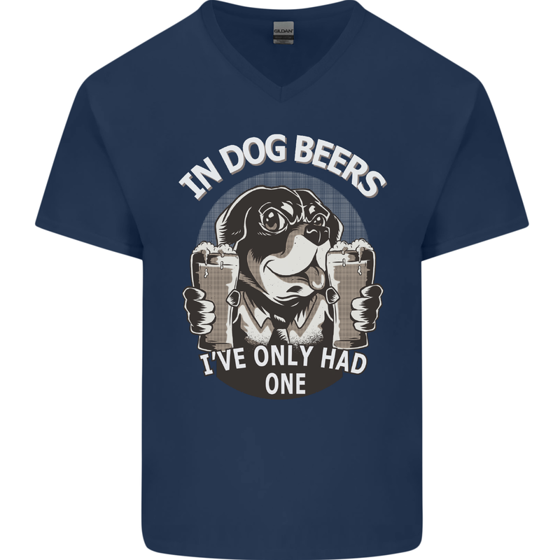 Dog Beers Ive Only Had 2 Funny Beer Alcohol Mens V-Neck Cotton T-Shirt Navy Blue