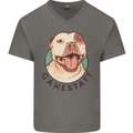 Dog Gamestaff Mens V-Neck Cotton T-Shirt Charcoal