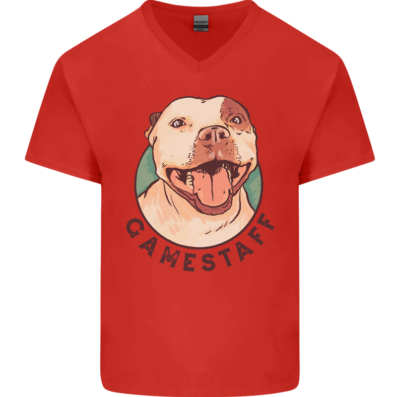 Dog Gamestaff Mens V-Neck Cotton T-Shirt Red