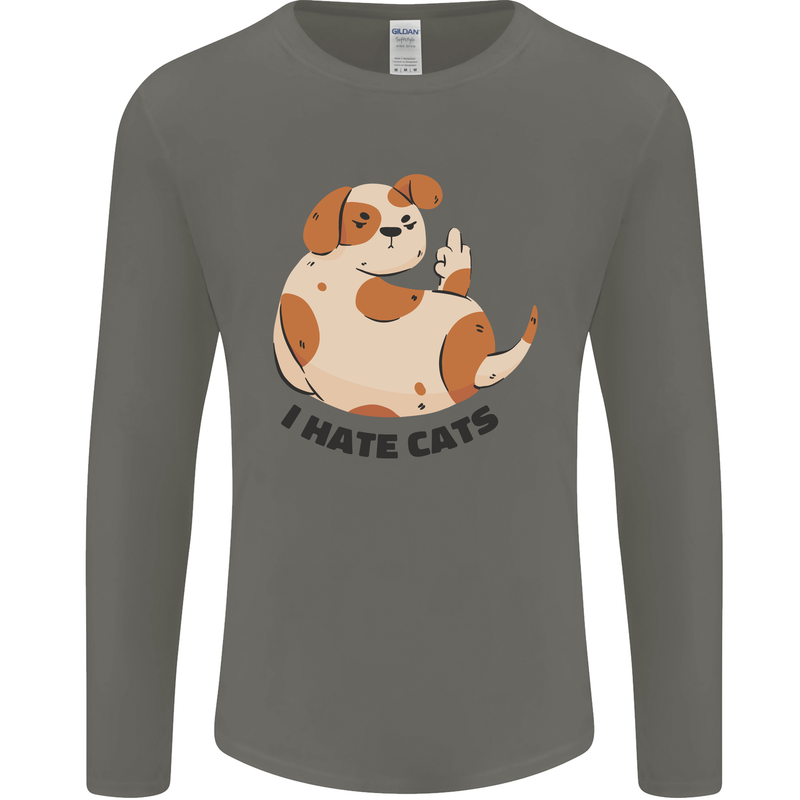 Dog I Hate Cats Funny Mens Long Sleeve T-Shirt Charcoal