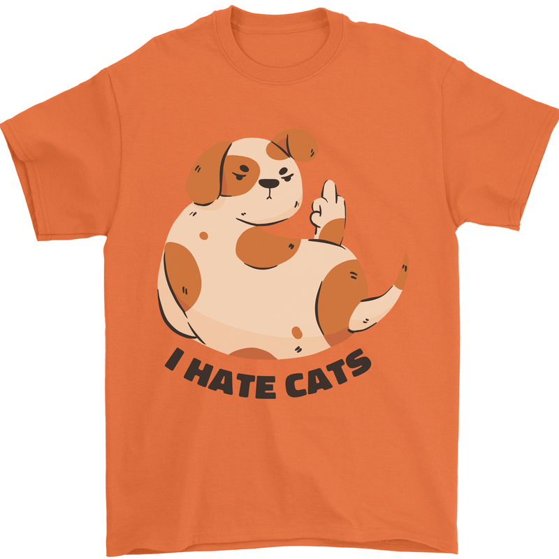 Dog I Hate Cats Funny Mens T-Shirt Cotton Gildan Orange