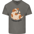 Dog I Hate Cats Funny Mens V-Neck Cotton T-Shirt Charcoal
