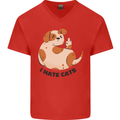 Dog I Hate Cats Funny Mens V-Neck Cotton T-Shirt Red