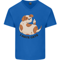 Dog I Hate Cats Funny Mens V-Neck Cotton T-Shirt Royal Blue