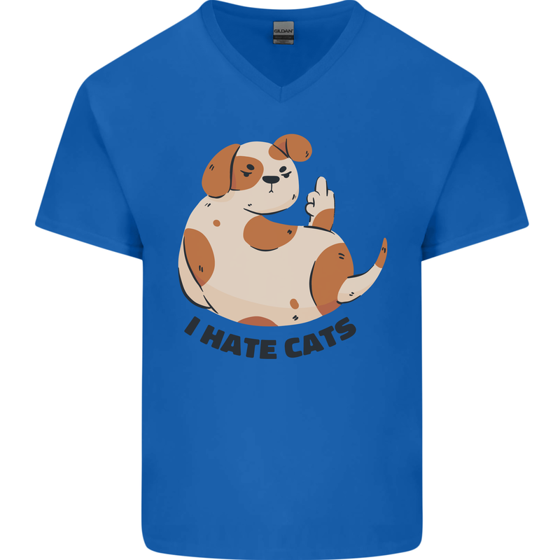 Dog I Hate Cats Funny Mens V-Neck Cotton T-Shirt Royal Blue