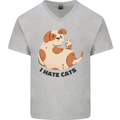 Dog I Hate Cats Funny Mens V-Neck Cotton T-Shirt Sports Grey