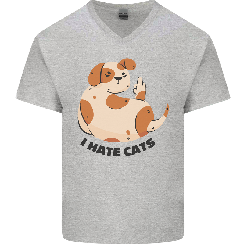 Dog I Hate Cats Funny Mens V-Neck Cotton T-Shirt Sports Grey