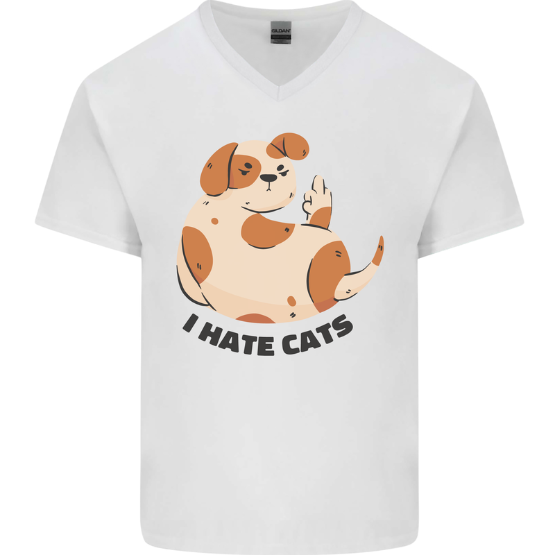 Dog I Hate Cats Funny Mens V-Neck Cotton T-Shirt White