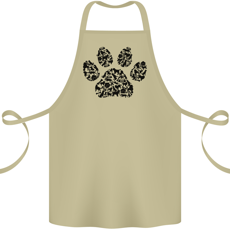 Dog Paw Print Word Art Cotton Apron 100% Organic Khaki