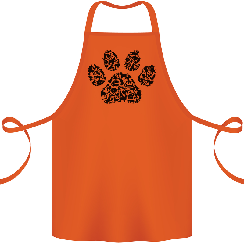 Dog Paw Print Word Art Cotton Apron 100% Organic Orange