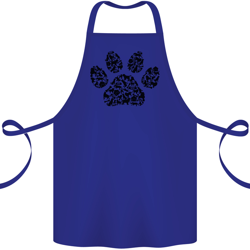 Dog Paw Print Word Art Cotton Apron 100% Organic Royal Blue