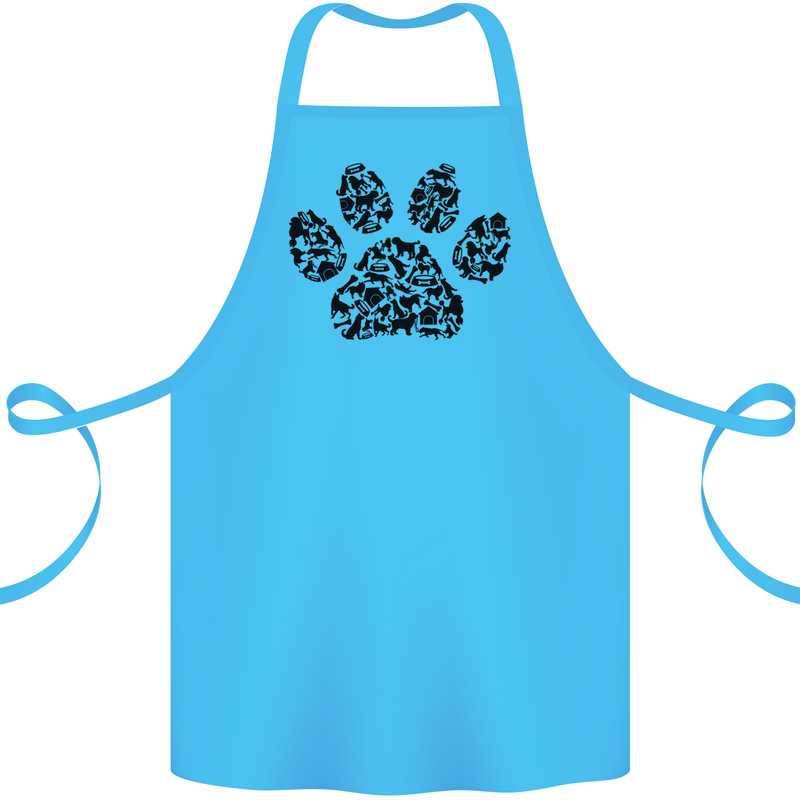 Dog Paw Print Word Art Cotton Apron 100% Organic Turquoise