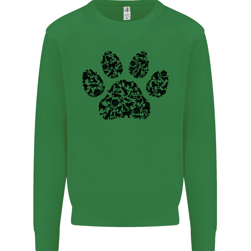 Dog Paw Print Word Art Kids Sweatshirt Jumper Irish Green
