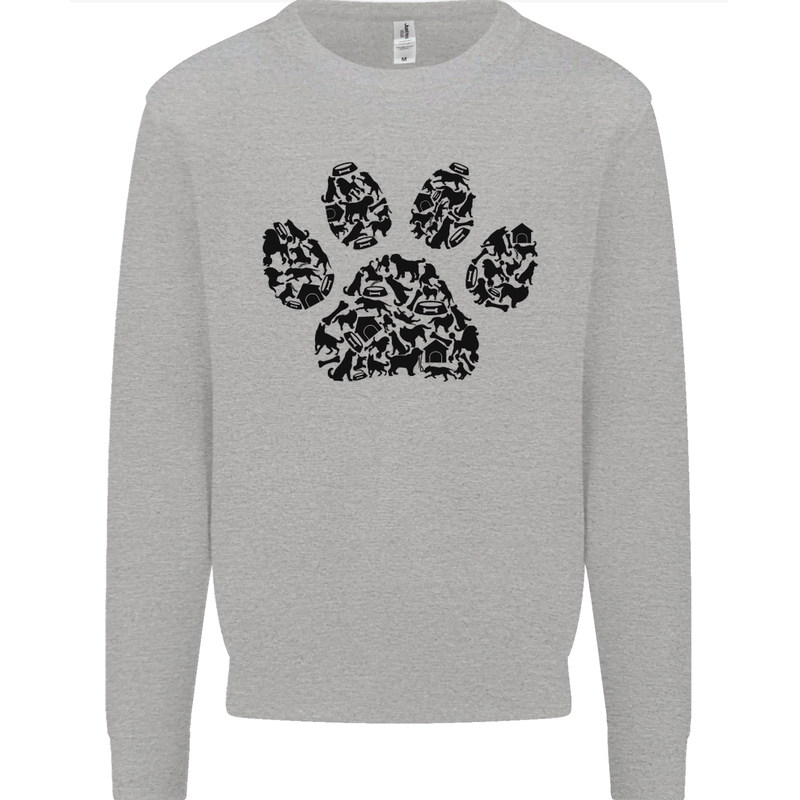 Dog Paw Print Word Art Kids Sweatshirt Jumper Sports Grey