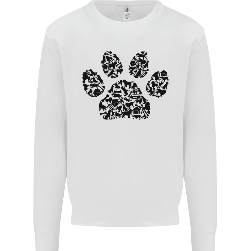 Dog Paw Print Word Art Kids Sweatshirt Jumper White