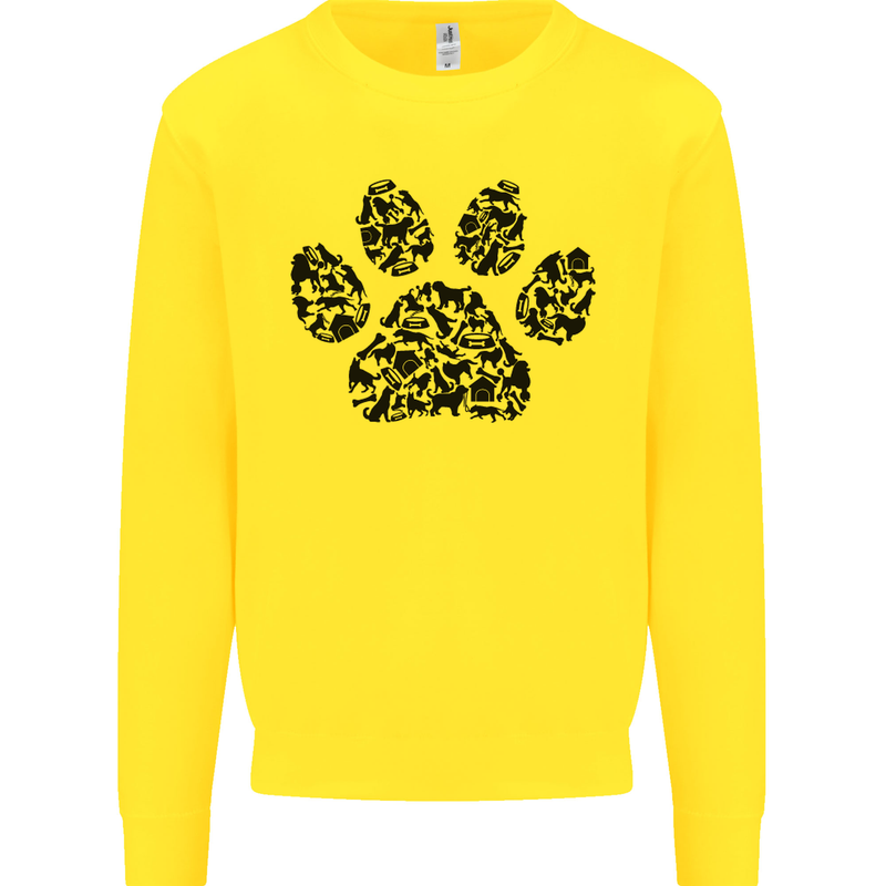 Dog Paw Print Word Art Kids Sweatshirt Jumper Yellow
