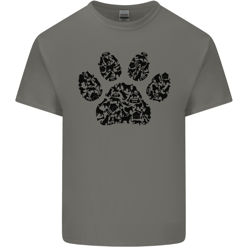 Dog Paw Print Word Art Kids T-Shirt Childrens Charcoal