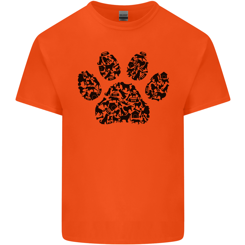 Dog Paw Print Word Art Kids T-Shirt Childrens Orange