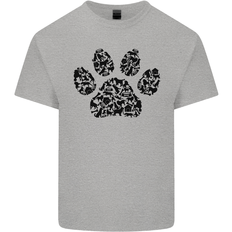 Dog Paw Print Word Art Kids T-Shirt Childrens Sports Grey