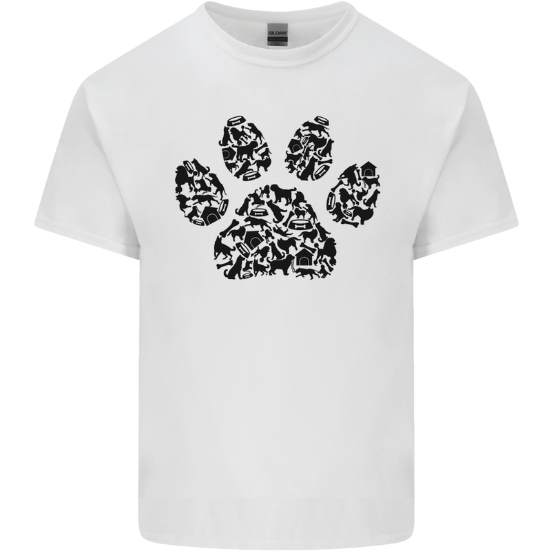 Dog Paw Print Word Art Kids T-Shirt Childrens White