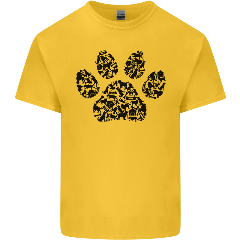 Dog Paw Print Word Art Kids T-Shirt Childrens Yellow