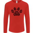 Dog Paw Print Word Art Mens Long Sleeve T-Shirt Red