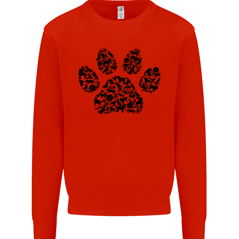 Dog Paw Print Word Art Mens Sweatshirt Jumper Bright Red