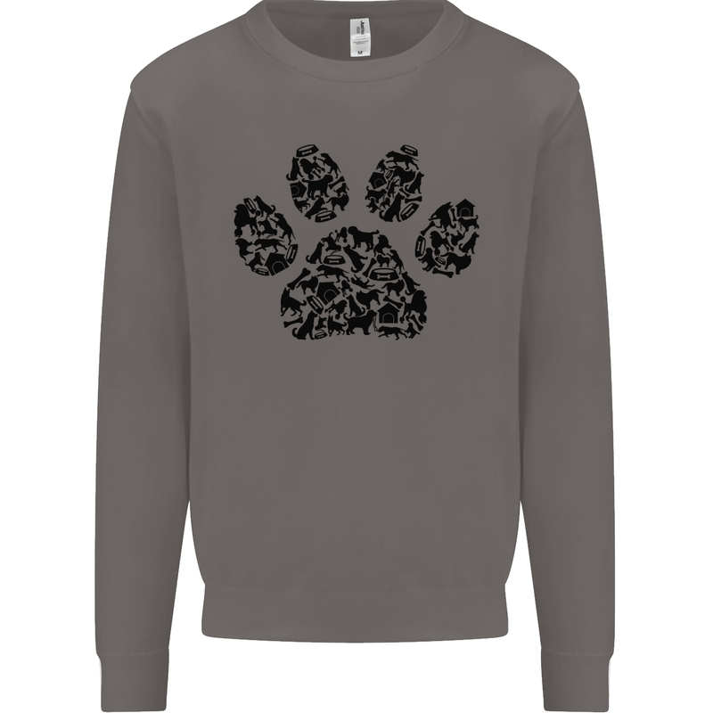 Dog Paw Print Word Art Mens Sweatshirt Jumper Charcoal