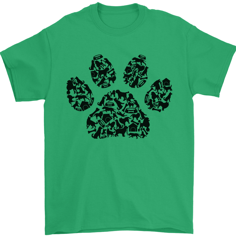 Dog Paw Print Word Art Mens T-Shirt Cotton Gildan Irish Green