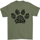 Dog Paw Print Word Art Mens T-Shirt Cotton Gildan Military Green