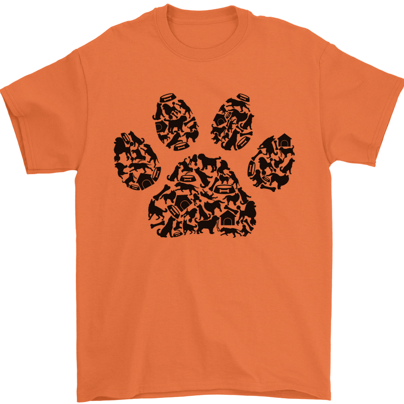Dog Paw Print Word Art Mens T-Shirt Cotton Gildan Orange