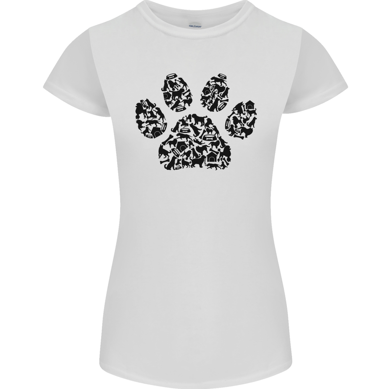 Dog Paw Print Word Art Womens Petite Cut T-Shirt White