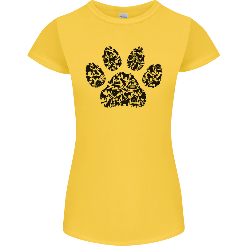 Dog Paw Print Word Art Womens Petite Cut T-Shirt Yellow