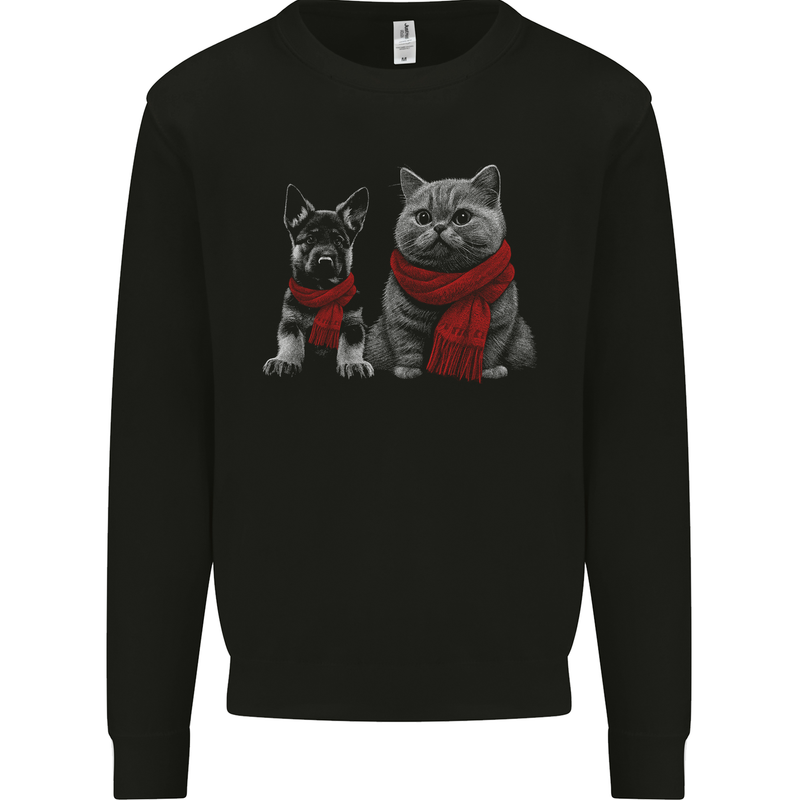 Dog & Cat in Scarves German Shepherd Kids Sweatshirt Jumper Black
