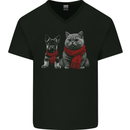 Dog & Cat in Scarves German Shepherd Mens V-Neck Cotton T-Shirt Black