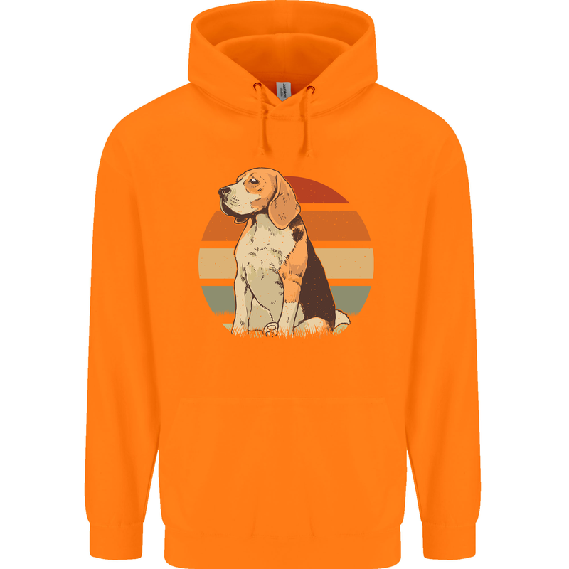 Dogs Beagle With a Retro Sunset Background Childrens Kids Hoodie Orange