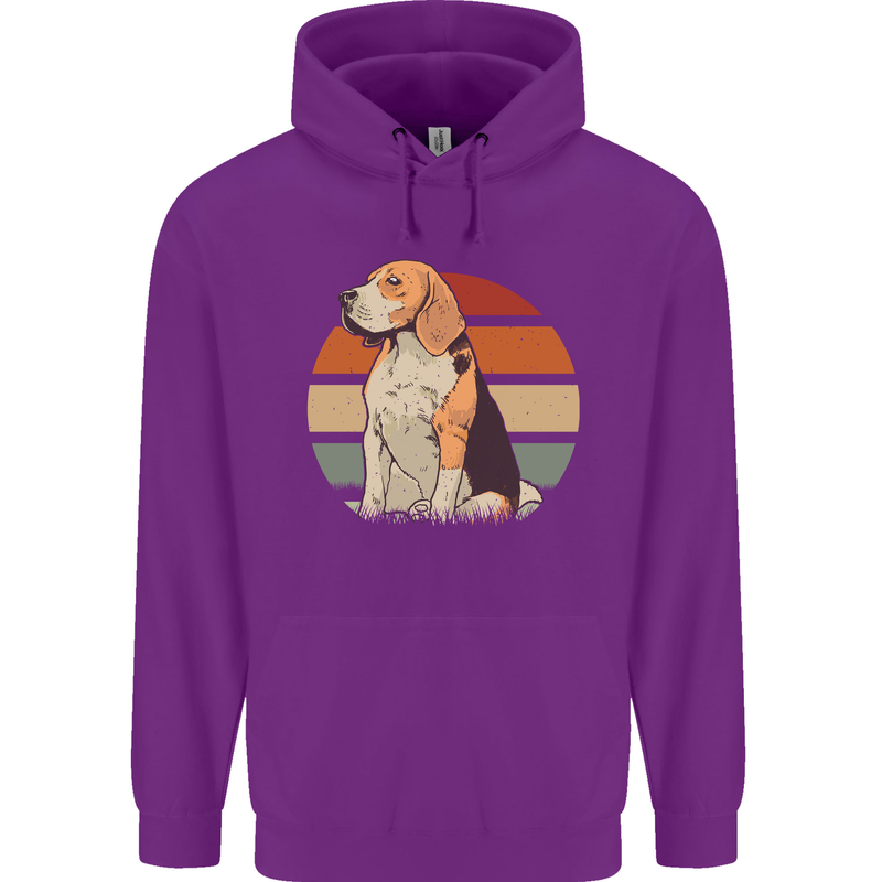 Dogs Beagle With a Retro Sunset Background Childrens Kids Hoodie Purple