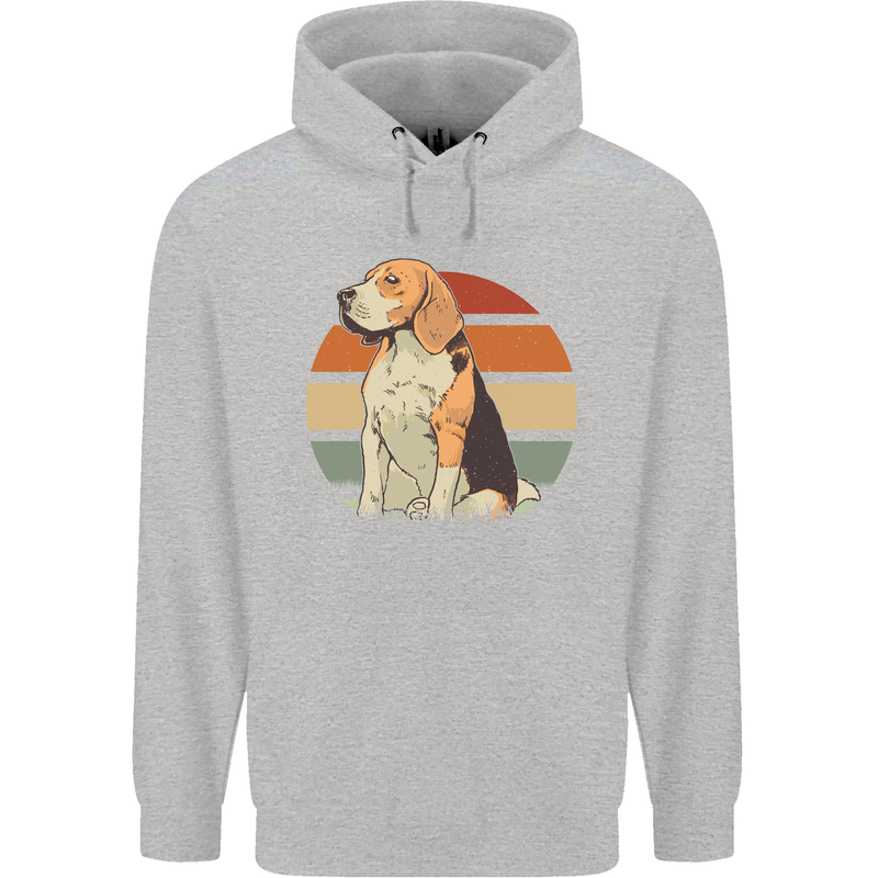 Dogs Beagle With a Retro Sunset Background Childrens Kids Hoodie Sports Grey