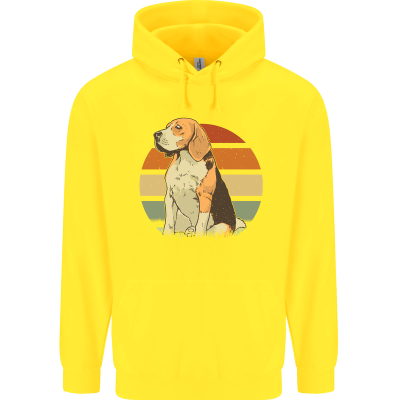 Dogs Beagle With a Retro Sunset Background Childrens Kids Hoodie Yellow