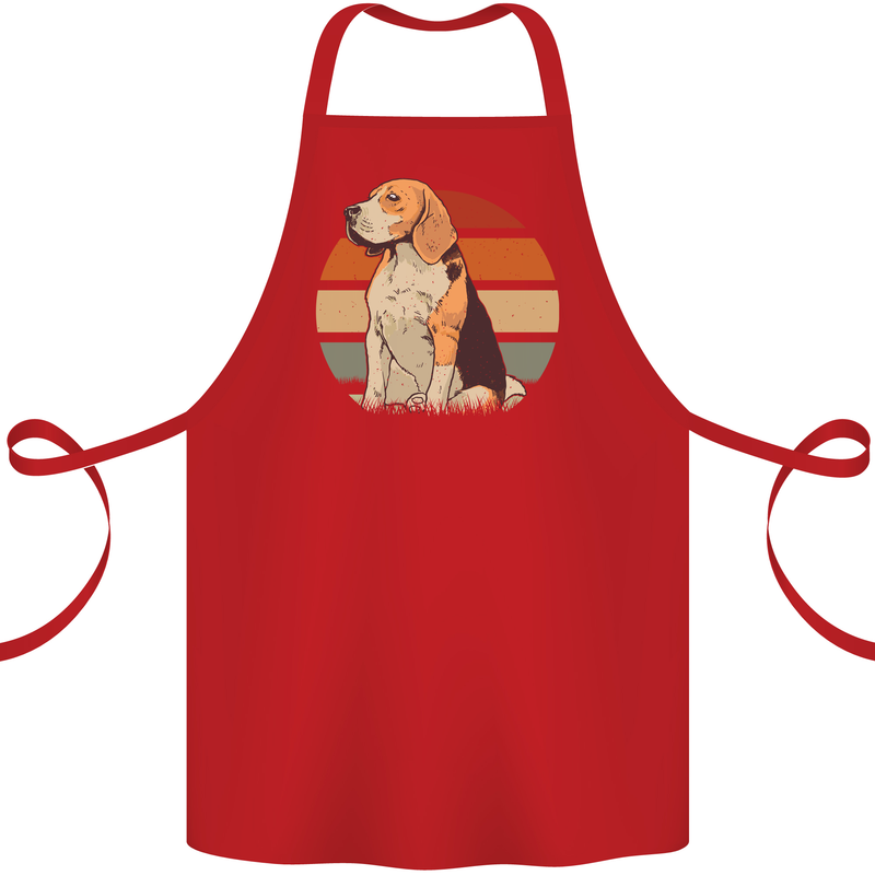 Dogs Beagle With a Retro Sunset Background Cotton Apron 100% Organic Red