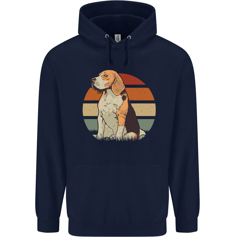Dogs Beagle With a Retro Sunset Background Mens 80% Cotton Hoodie Navy Blue