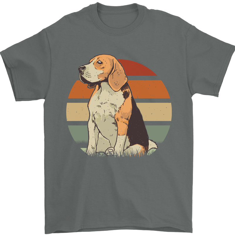 Dogs Beagle With a Retro Sunset Background Mens T-Shirt Cotton Gildan Charcoal