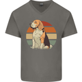 Dogs Beagle With a Retro Sunset Background Mens V-Neck Cotton T-Shirt Charcoal