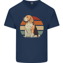 Dogs Beagle With a Retro Sunset Background Mens V-Neck Cotton T-Shirt Navy Blue