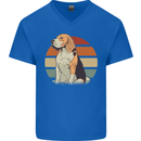 Dogs Beagle With a Retro Sunset Background Mens V-Neck Cotton T-Shirt Royal Blue